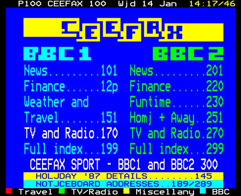 BBC1 from Wednesday 14th January 1987