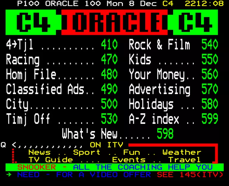 Channel Four from Monday 8th December 1986