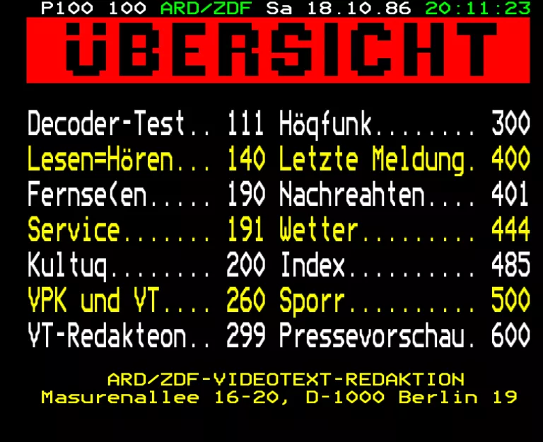 ARD from Saturday 18th October 1986