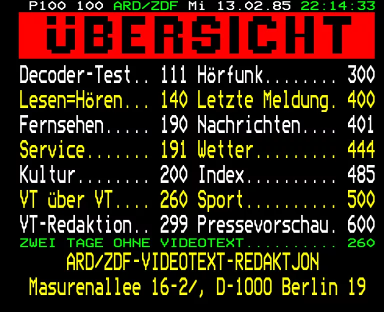 ARD from Wednesday 13th February 1985