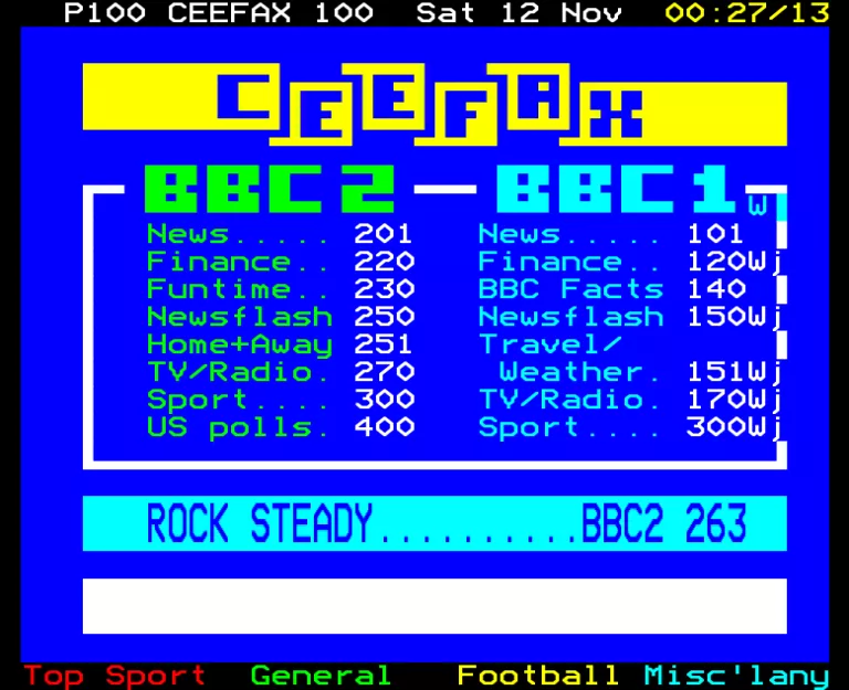 BBC2 from Saturday 12th November 1988