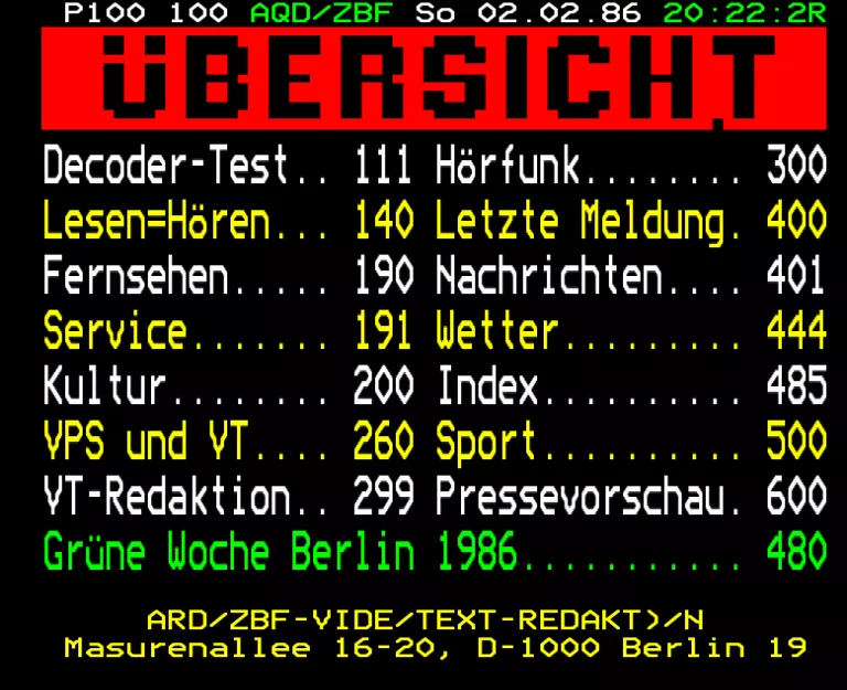 ARD from Sunday 2nd February 1986