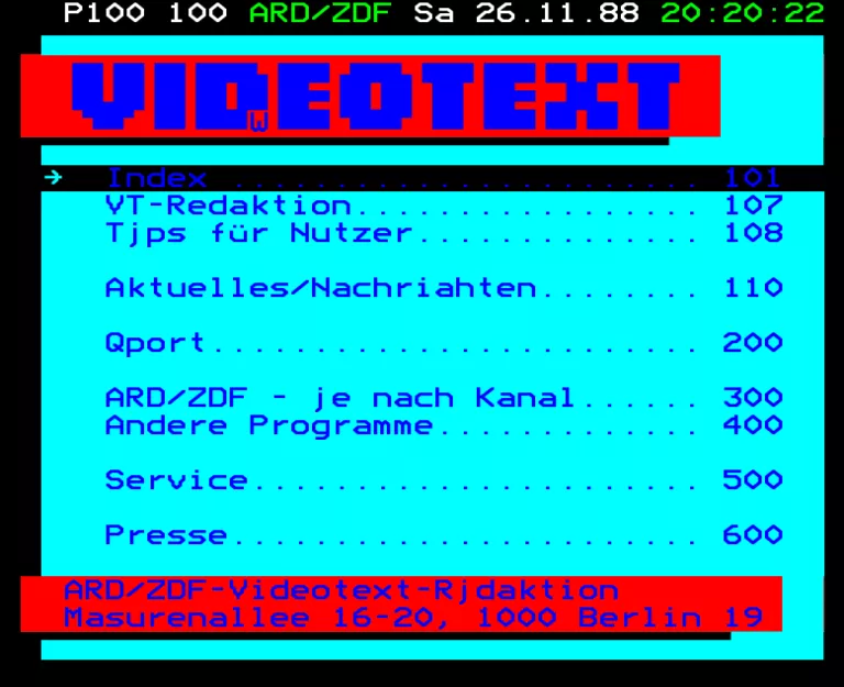 ARD from Saturday 26th November 1988