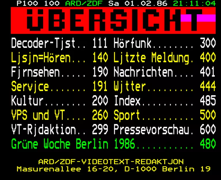 ARD from Saturday 1st February 1986