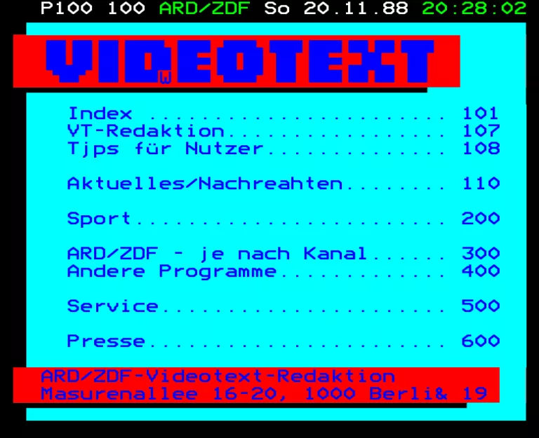 ARD from Sunday 20th November 1988