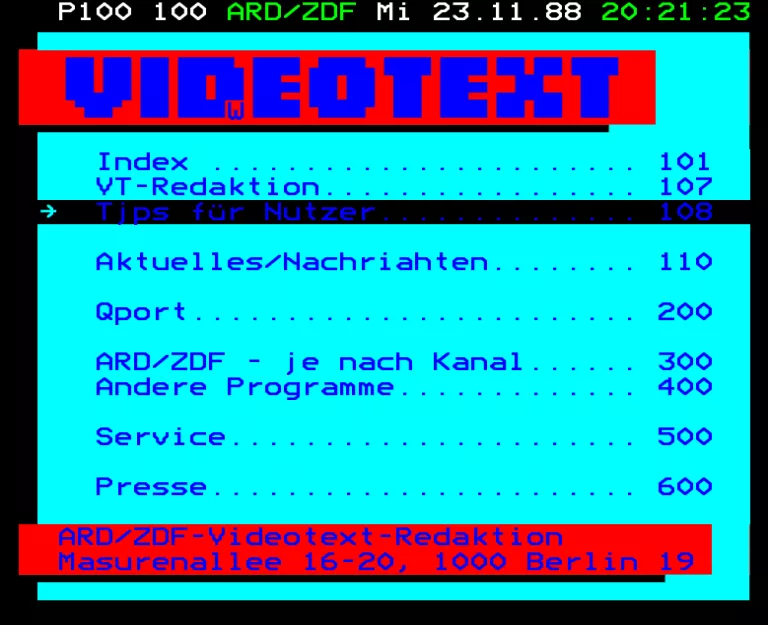 ARD from Wednesday 23rd November 1988