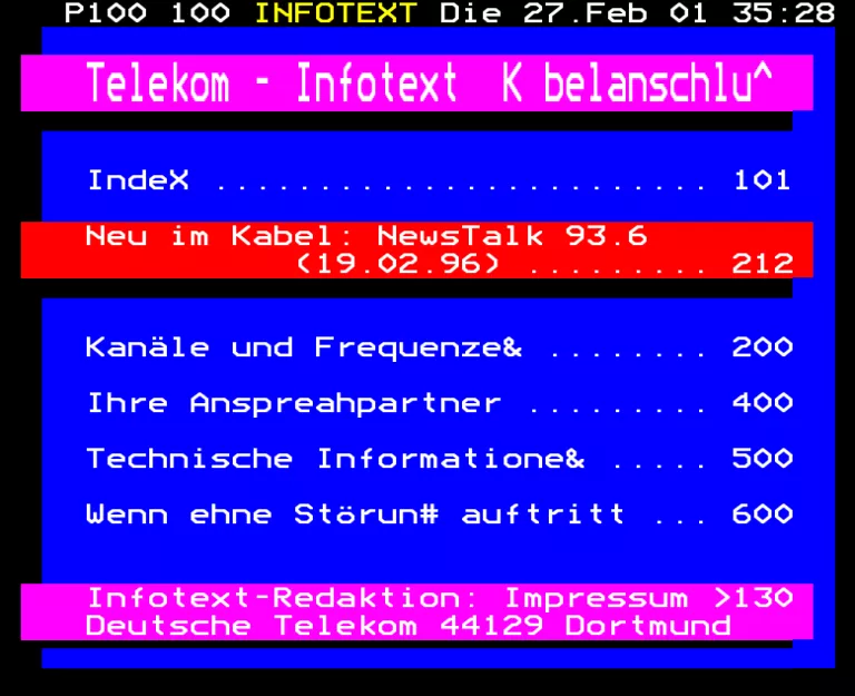 Kabel 1 from Tuesday 27th February 1996
