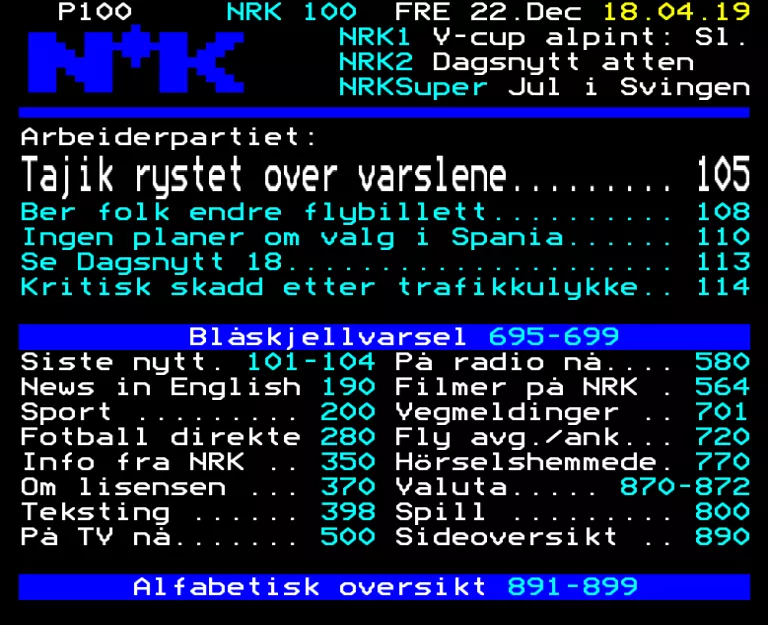 NRK1 from Friday 22nd December 2017
