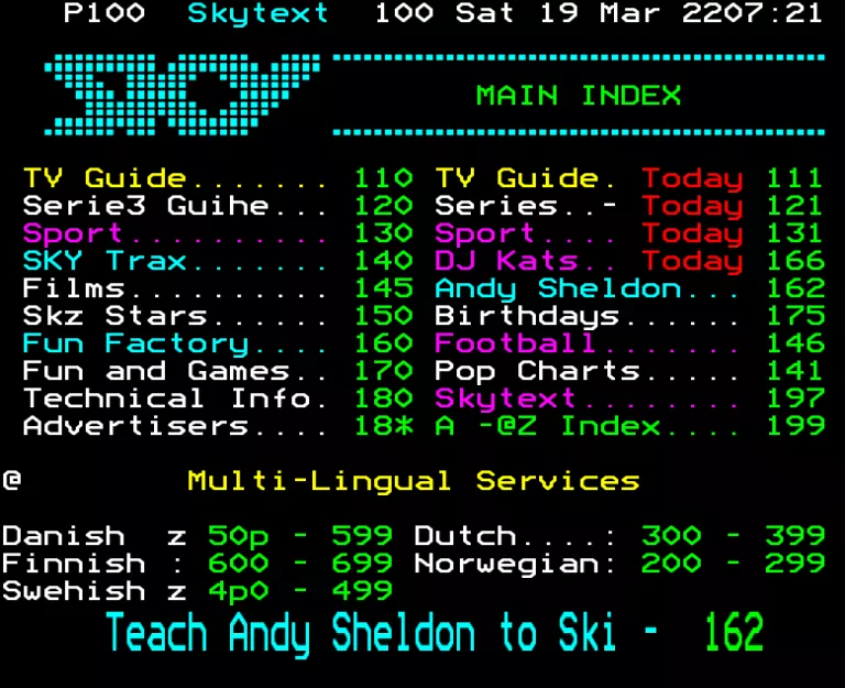 Sky Text from Saturday 19th March 1988