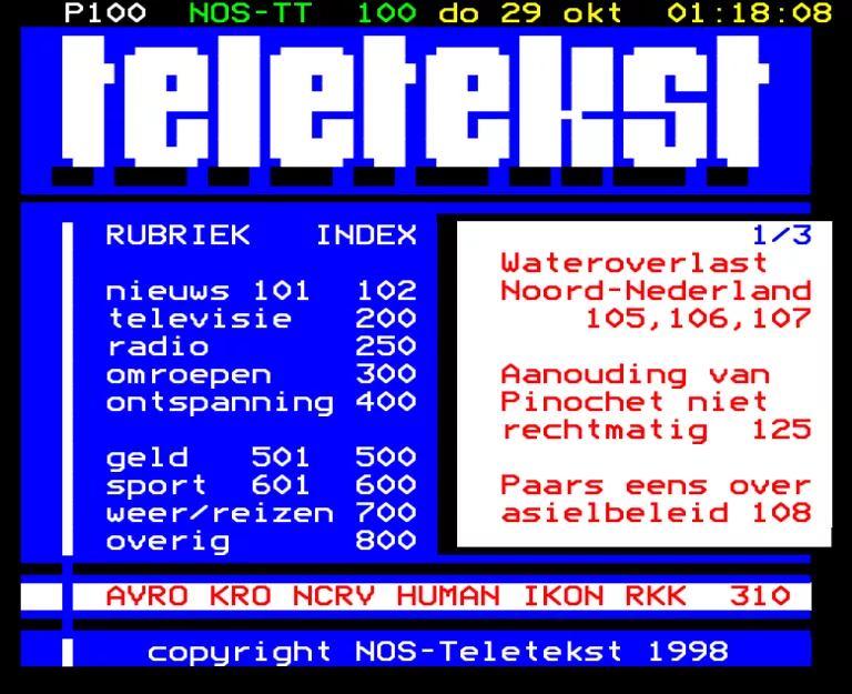 NOS from Thursday 29th October 1998