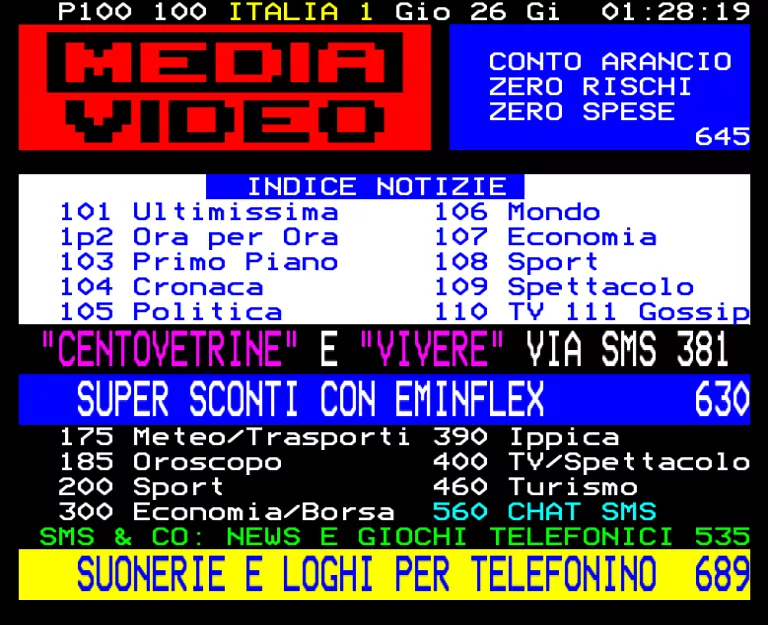 Italia 1 from Thursday 26th June 2003