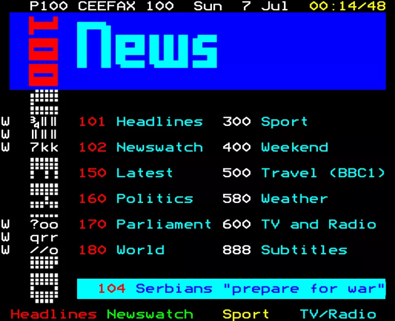 BBC1 from Sunday 7th July 1991