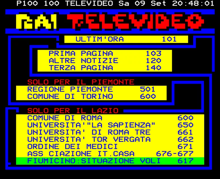 Rai 3 from Monday 9th September 1996