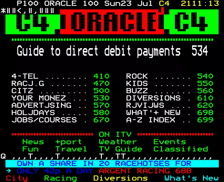 Channel Four from Sunday 23rd July 1989