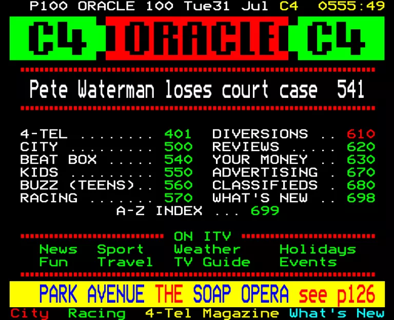 Channel Four from Tuesday 31st July 1990
