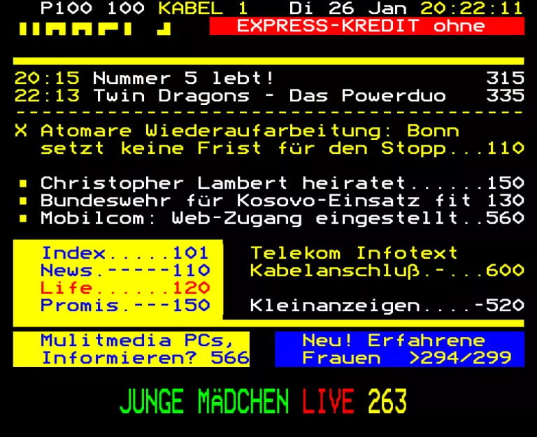 Kabel 1 from Tuesday 26th January 1999