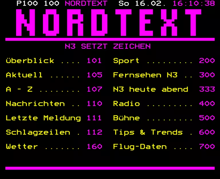NDR from Sunday 16th February 1992
