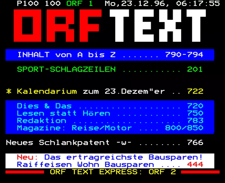 ORF1 from Monday 23rd December 1996