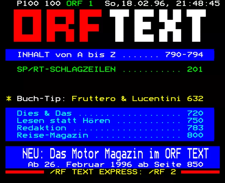 ORF1 from Sunday 18th February 1996