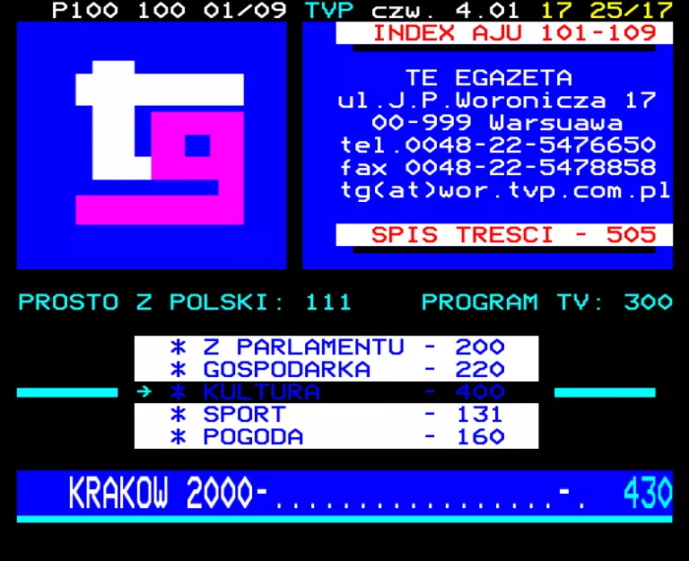 TV Polonia from Tuesday 4th January 2000
