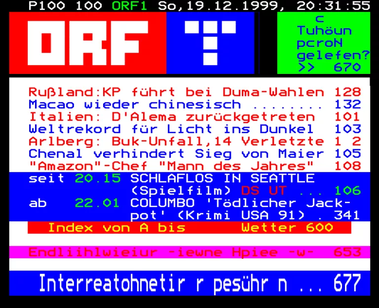 ORF1 (FS1) from Sunday 19th December 1999