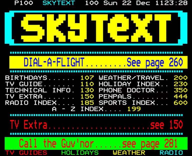 Sky One from Sunday 22nd December 1991