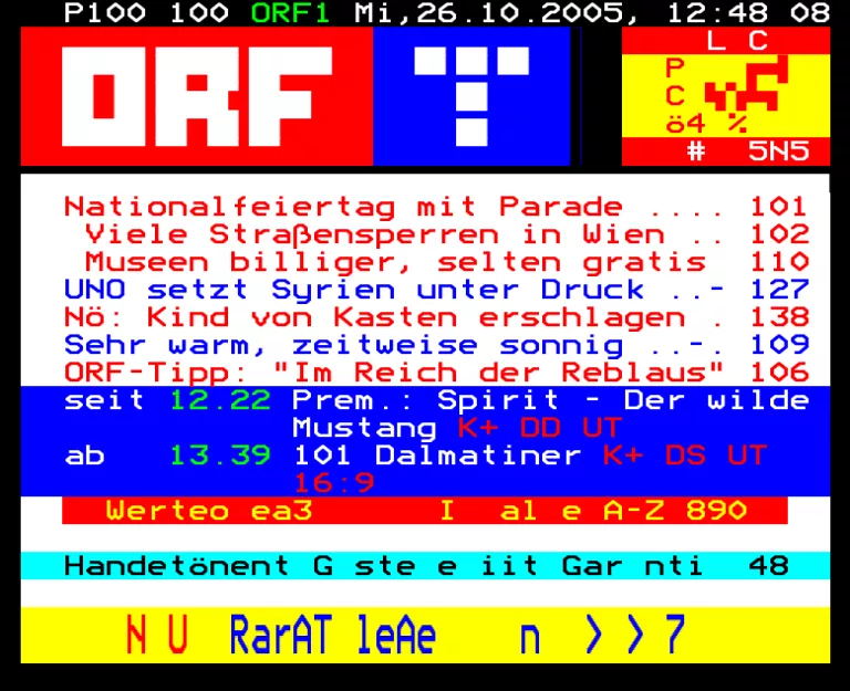 ORF1 (FS1) from Wednesday 26th October 2005
