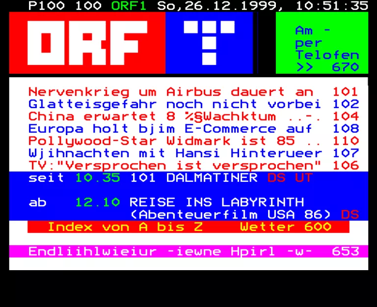 ORF1 (FS1) from Sunday 26th December 1999