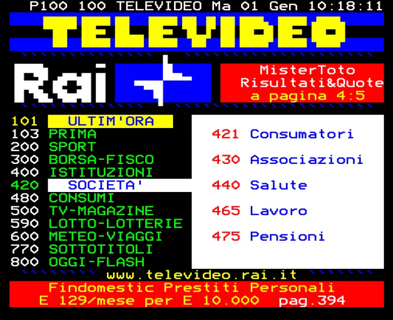 Rai 2 from Tuesday 1st January 2008
