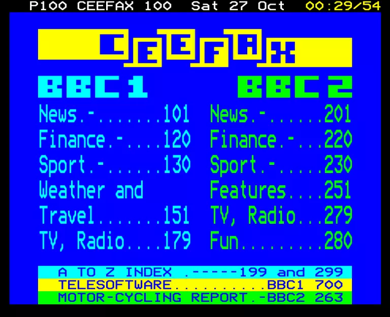 BBC1 from Saturday 27th October 1984