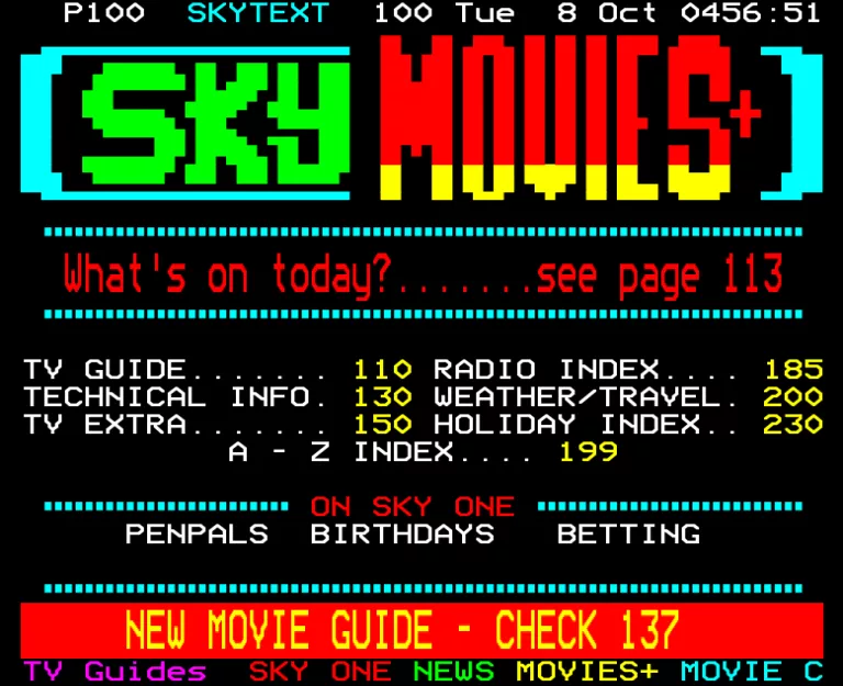 Sky Movies + from Tuesday 8th October 1991