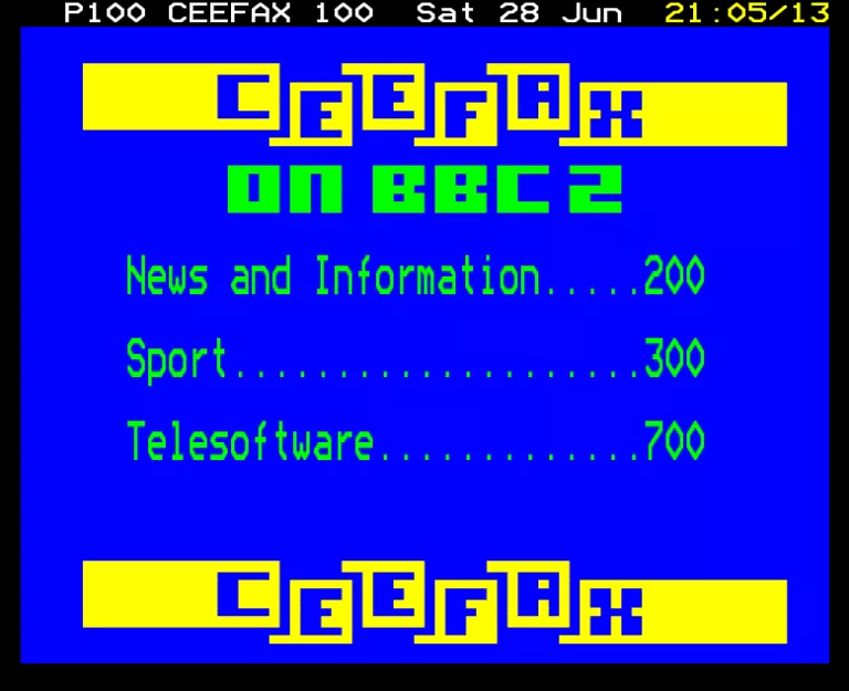 BBC2 from Saturday 28th June 1986