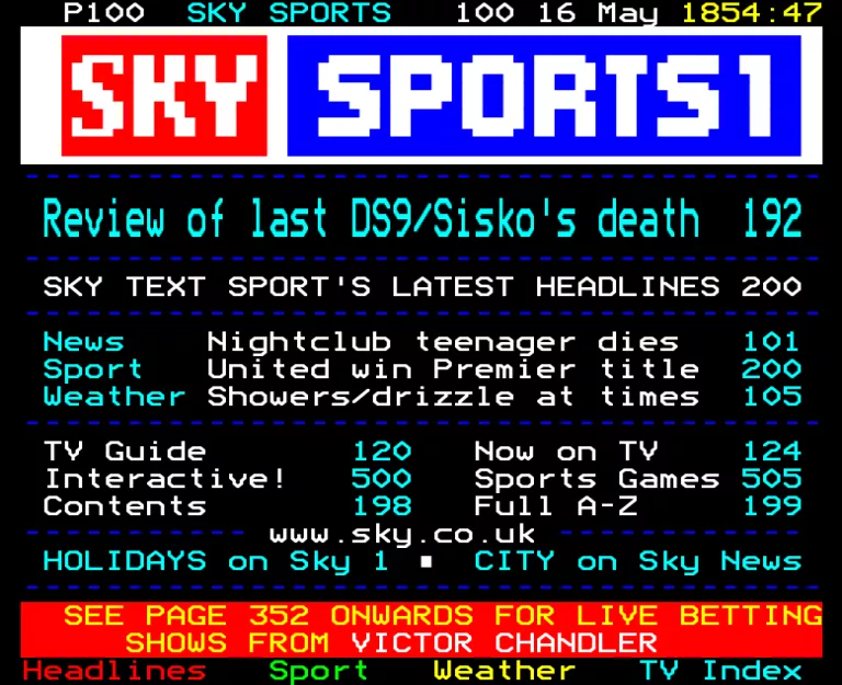 Sky Sports from Sunday 16th May 1999