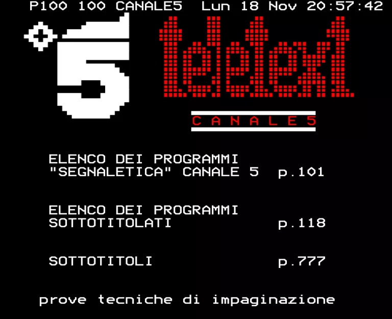 Canale 5 from Monday 18th November 1996