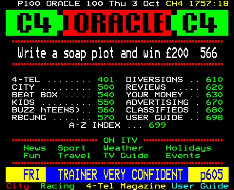 Channel Four from Thursday 3rd October 1991