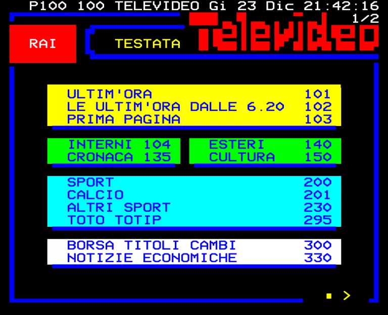 Rai 2 from Thursday 23rd December 1993