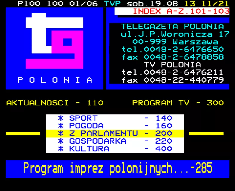 TV Polonia from Saturday 19th August 1995