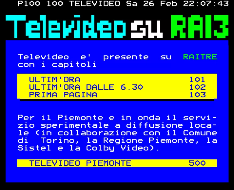 Rai 3 from Saturday 26th February 1994