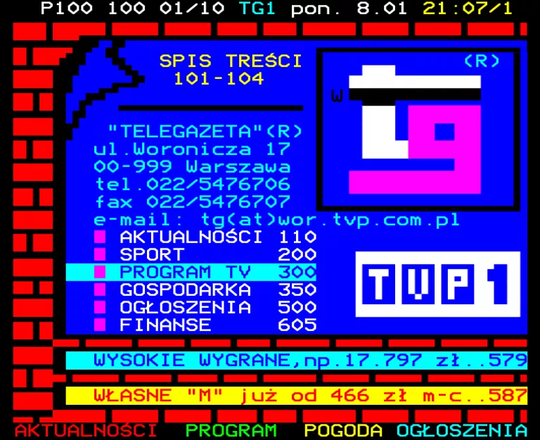 TVP1 from Monday 8th January 2001