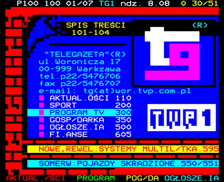 TVP1 from Saturday 7th August 1999