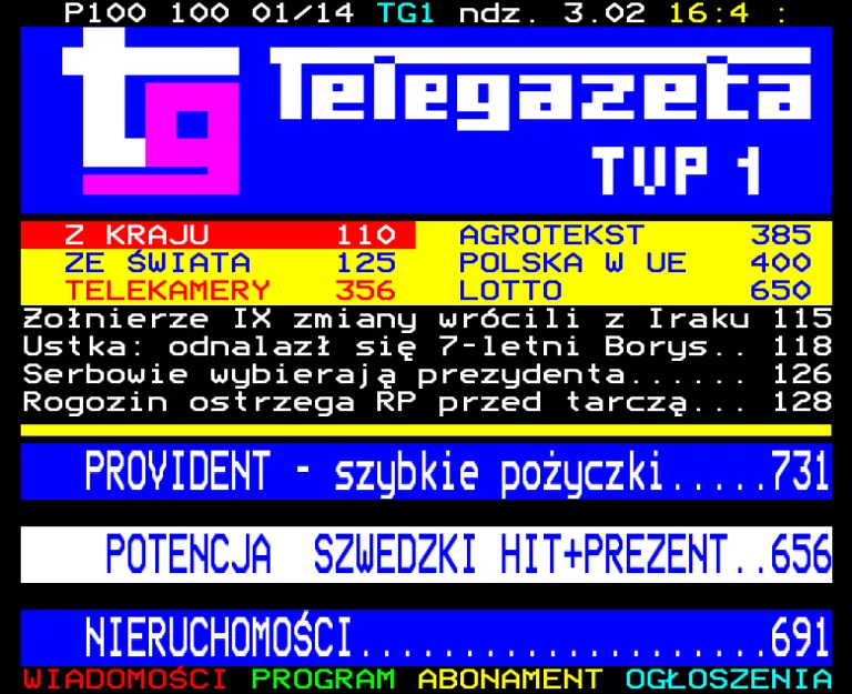 TVP1 from Sunday 3rd February 2008