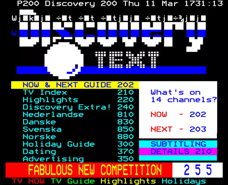Discovery Channel from Thursday 11th March 1999