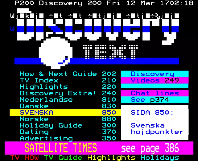 Discovery Channel from Friday 12th March 1999