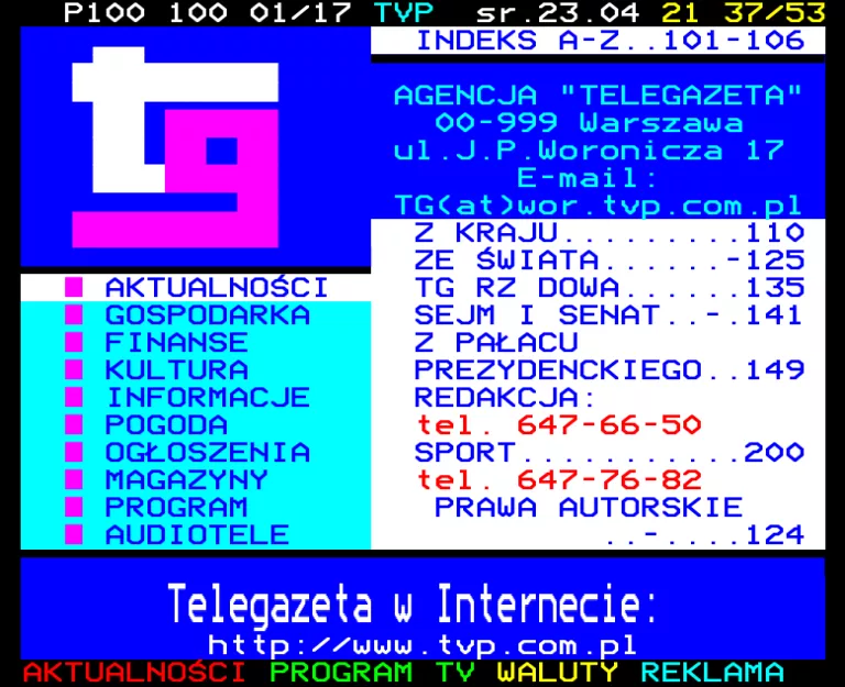 TVP1 from Wednesday 23rd April 1997