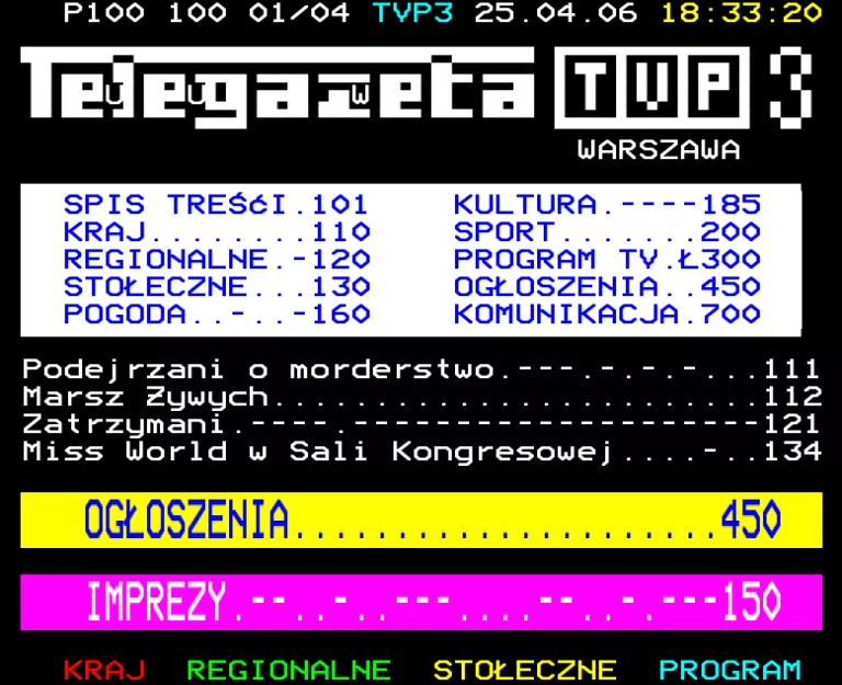 TVP Warszawa from Tuesday 25th April 2006